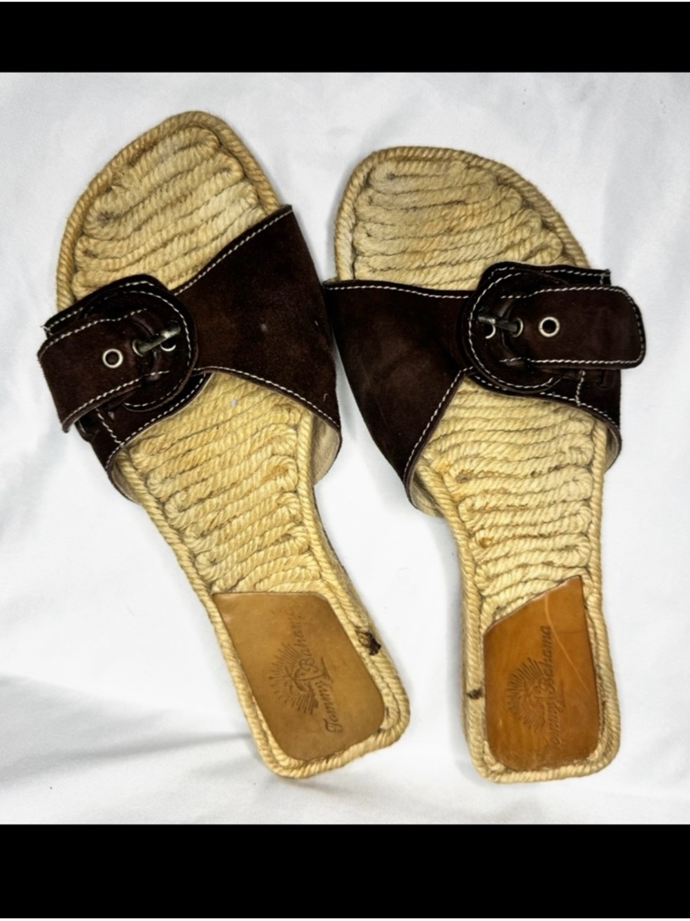 Tommy Bahama Dark Brown Suede Slide Mules with Rope Footbed